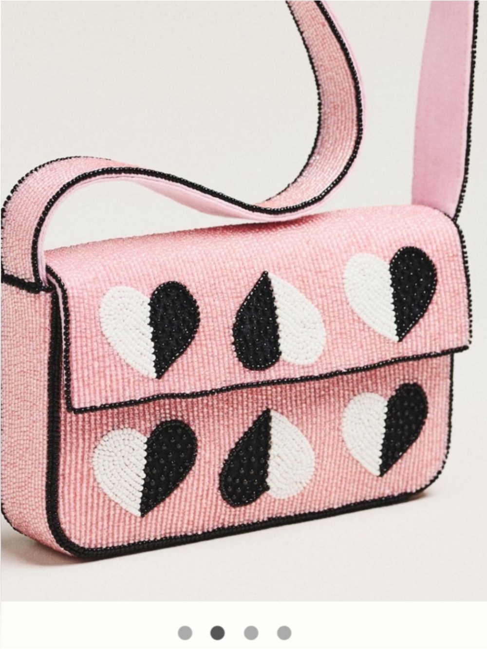 Anthropologie Pink Heart Motif Beaded Crossbody Bag